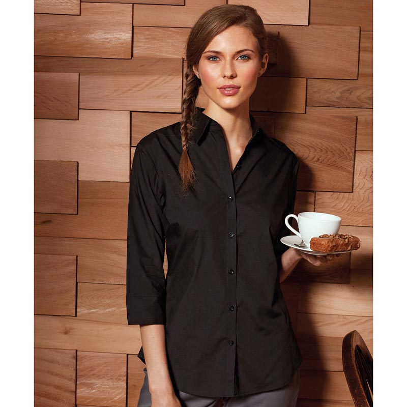 Women's ¾ sleeve poplin blouse - Black* Wom 6